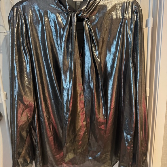 🖤🩶LIKE NEW! Ann Klein Silver Gun Metal Metallic Women's Top🖤🩶 - Picture 3 of 16